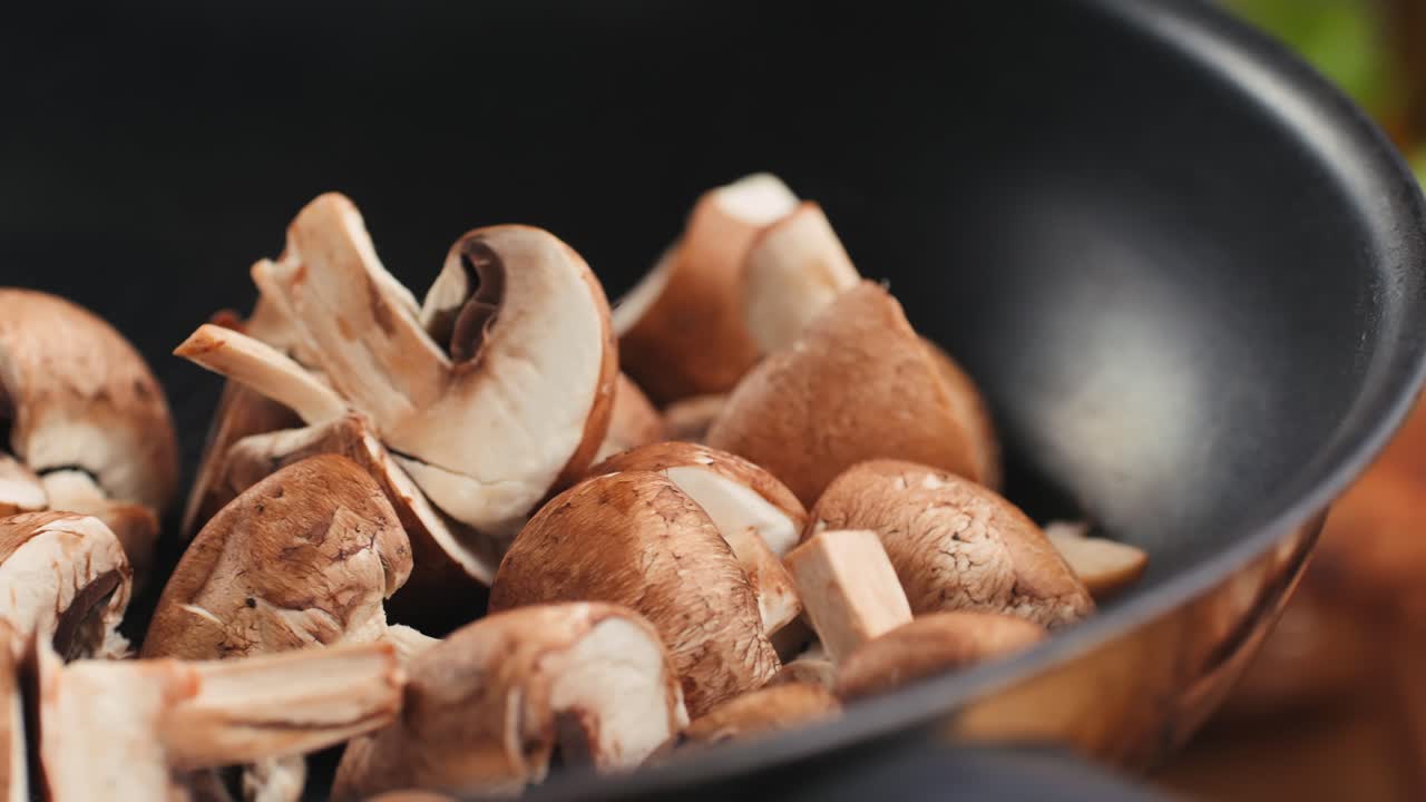 Sliced Brown Mushrooms in a Pan