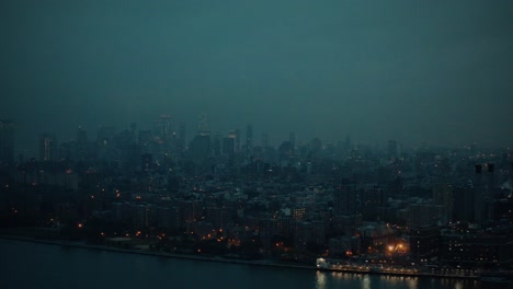 surreal manhattan nyc skyline in a very hazy sunset in 4k