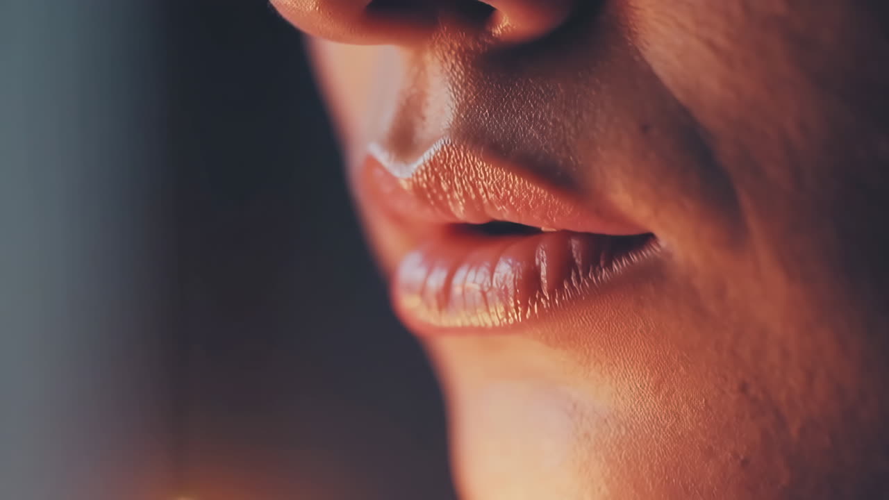 Close-up of a Woman's Lips near a Candle