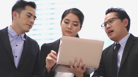 businessman and businesswoman talking discuss project together. concept of project management, business meeting, strategy and performance.