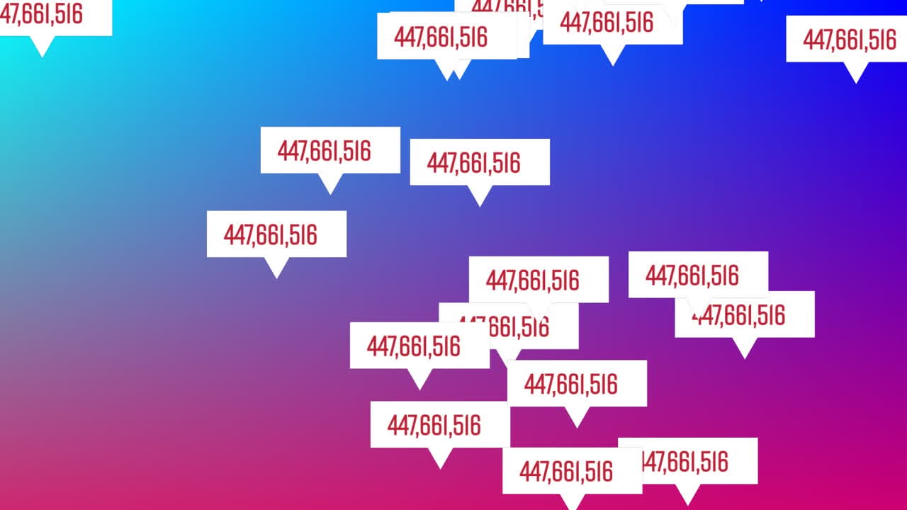 Animation of red pictograms of human faces flying with numbers increasing on white speech bubbles
