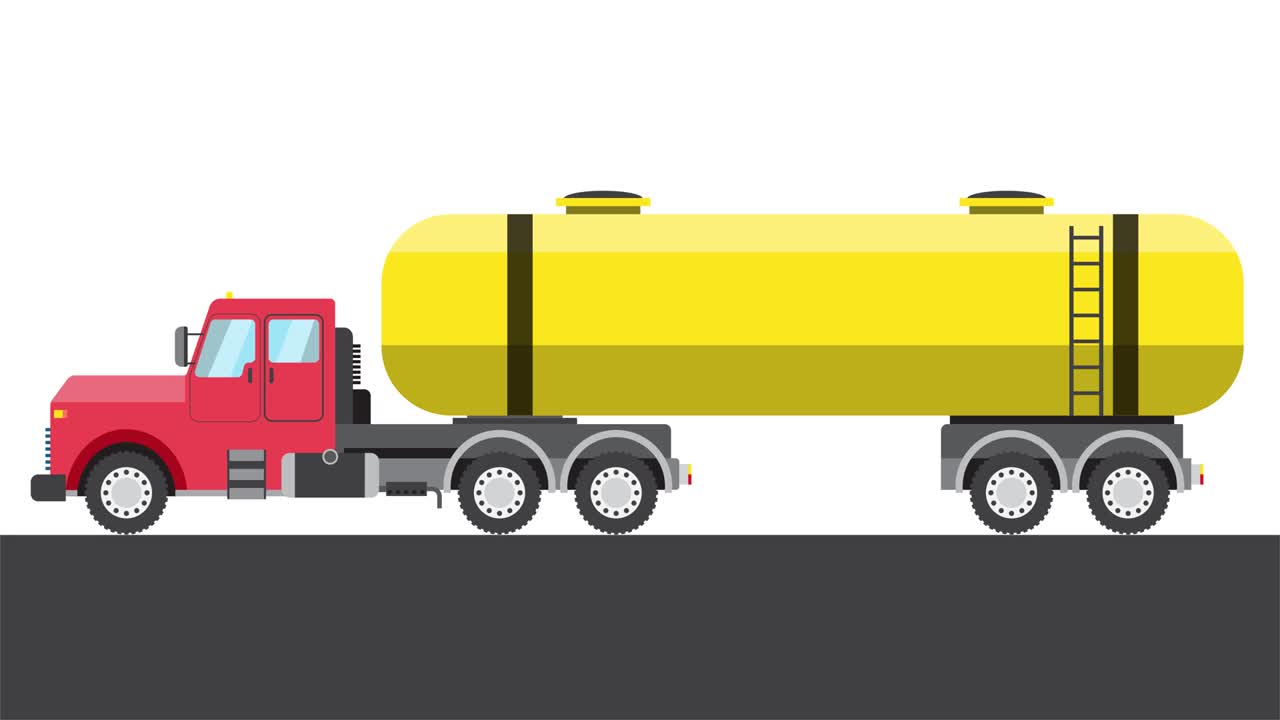 Motion animation of a color flat Gasoline tanker