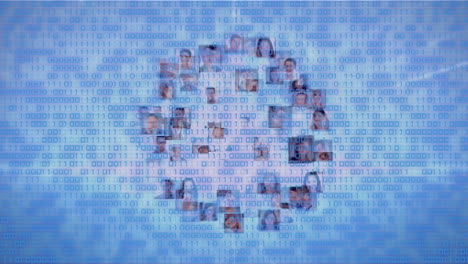 senderos de luz sobre una red de iconos de perfil contra un fondo azul