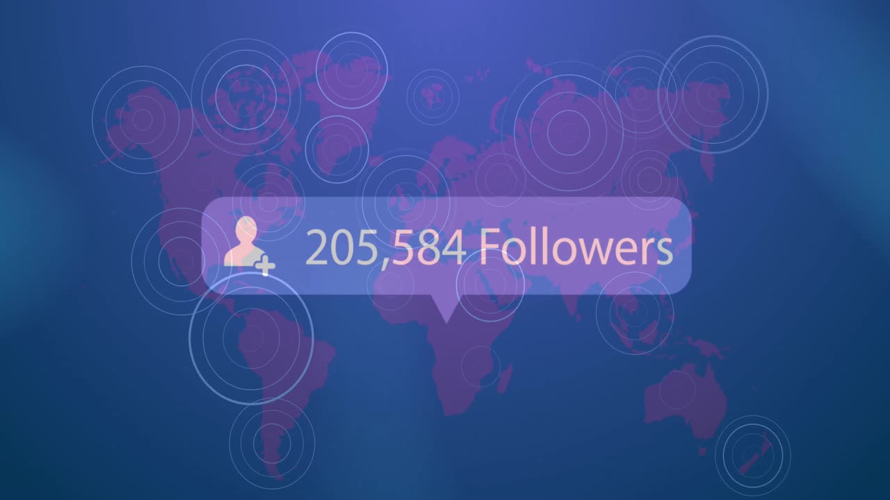 Animation of social media icon and text over world map