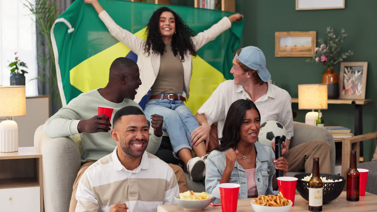 Group of friends celebrating a sports event