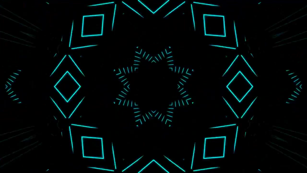 Animazione di motivo caleidoscopico geometrico astratto blu neon