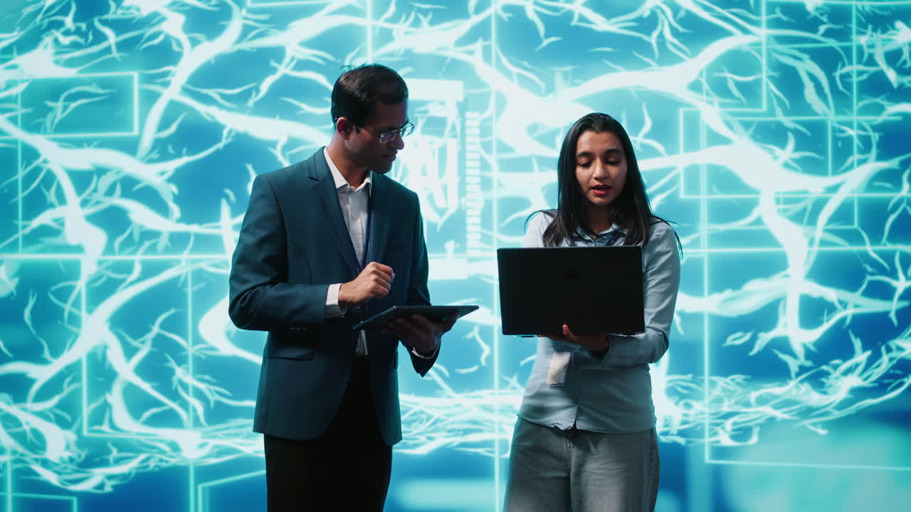 Teamworking colleagues using AI neural networks modeled after human brain