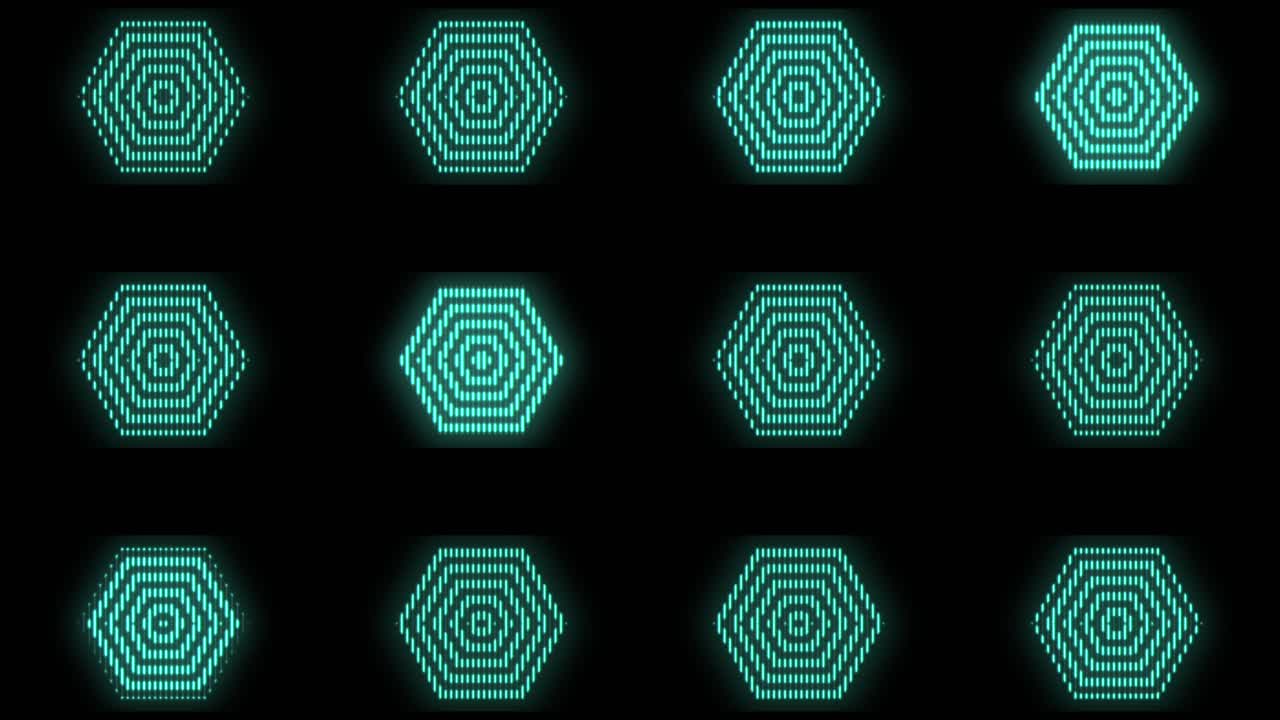 Neonblått hexagonalt geometriskt mönster