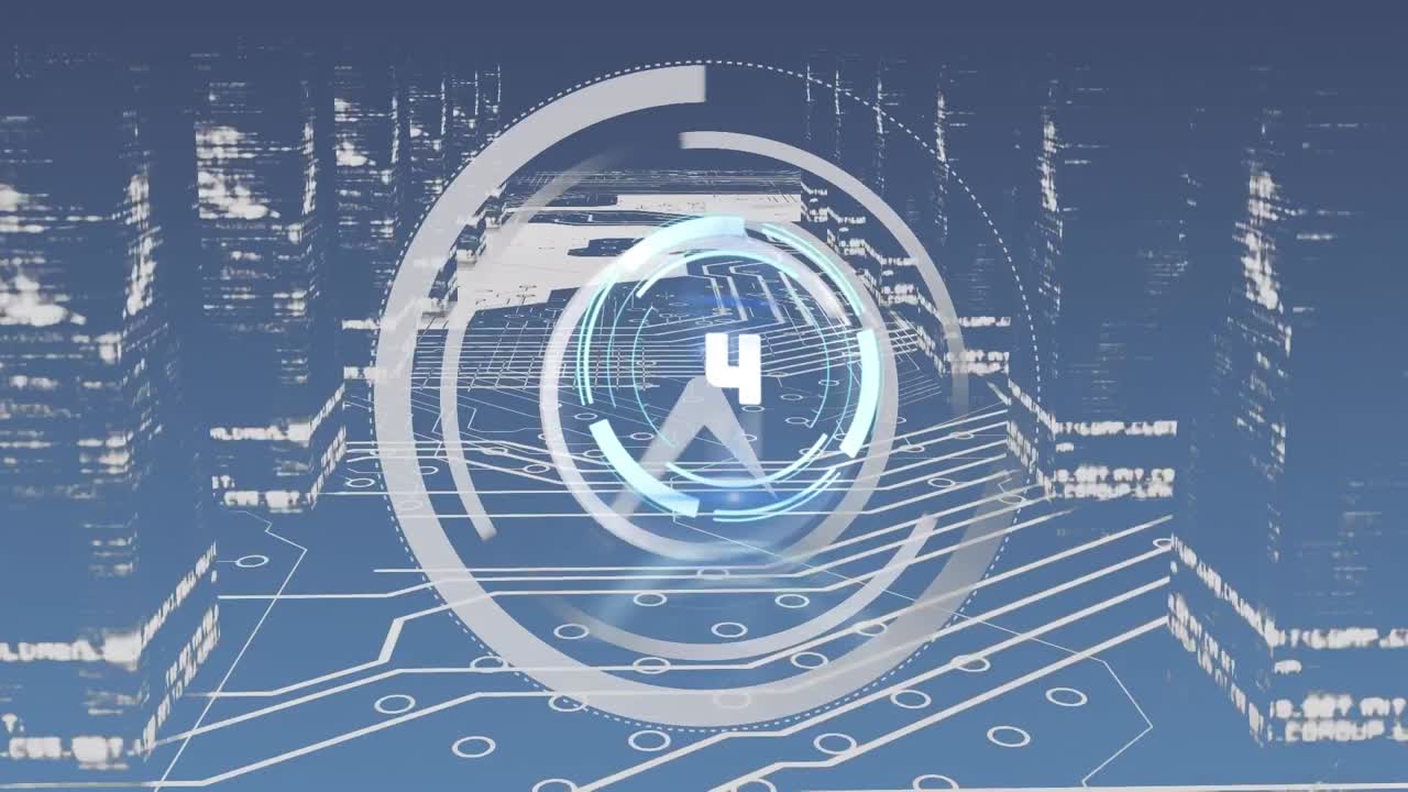 Animation of clock and data processing over blue background