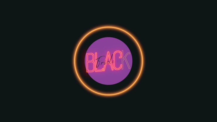 Black Friday met neonpaarse en gouden cirkels