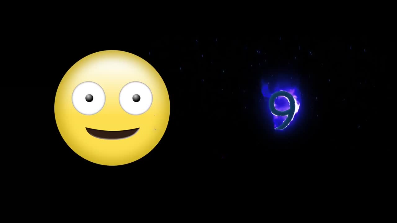 Animation of emoji icon and number nine on black background