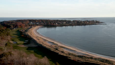 stunning aerial wide angle on prouts neck beach in scarborough, maine