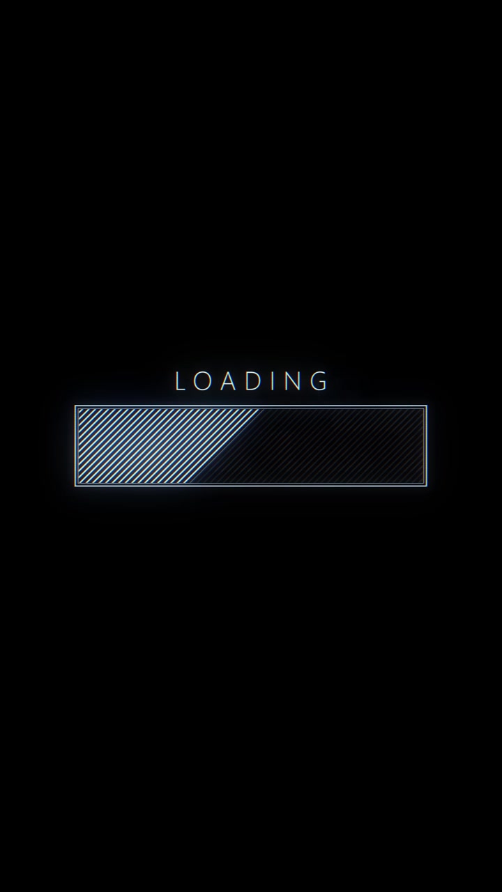 Glitch loading progress bar background with white digital text striped progress fill black screen