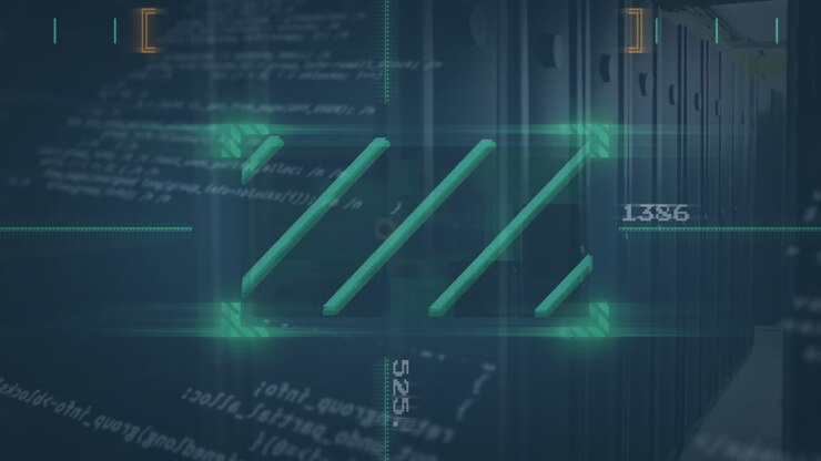 Animation of data processing over server room