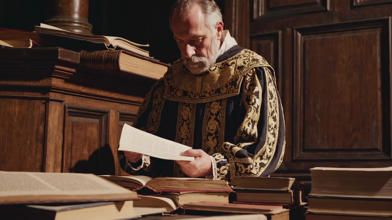 Priest Studying in a Historical Setting