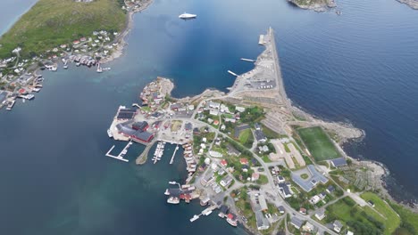 reine aerial view at reinebringen, lofoten islands archipelago, norway, scandinavia - 4k reveal tilting up