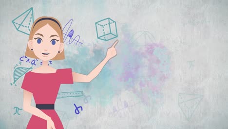 Animation-of-woman-talking-over-mathematical-equations