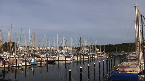 in the marina of luebeck travemuende are moored many sailing ships