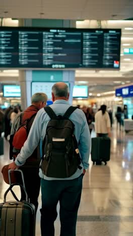 older man at the airport going to check luggage before boarding.
