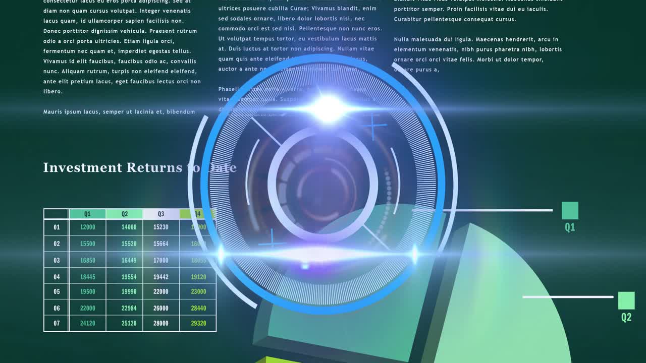 과학적 그래프와 데이터에 대한 처리 원의 애니메이션