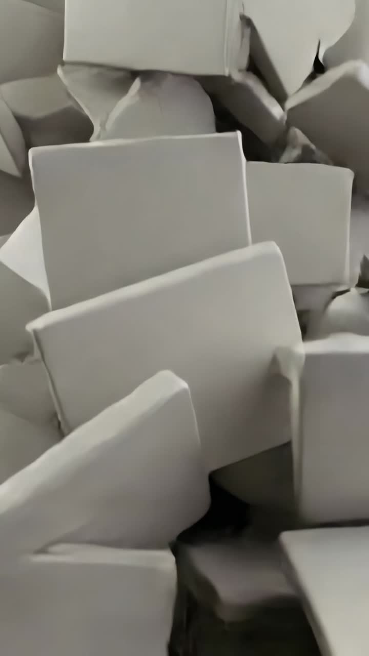 Vertical video: Camera moving into foam pit, cubes shifting and revealing seams for product design