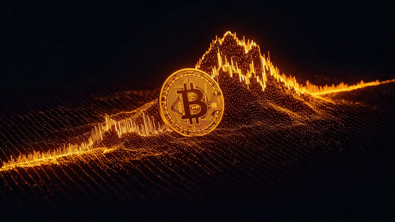 An Illustrative Representation of Cryptocurrency Trends Depicting Bitcoin with Dynamic Graphical Elements Emphasizing Market Fluctuations in Digital Finance