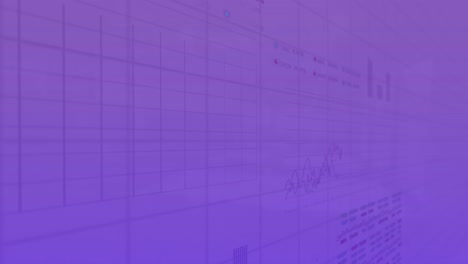 animation of financial data processing over purple background