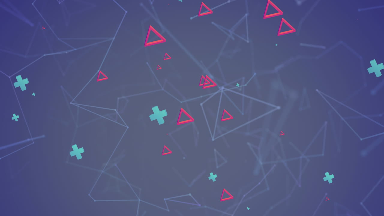 animación de formas abstractas que se mueven sobre conexiones en fondo púrpura