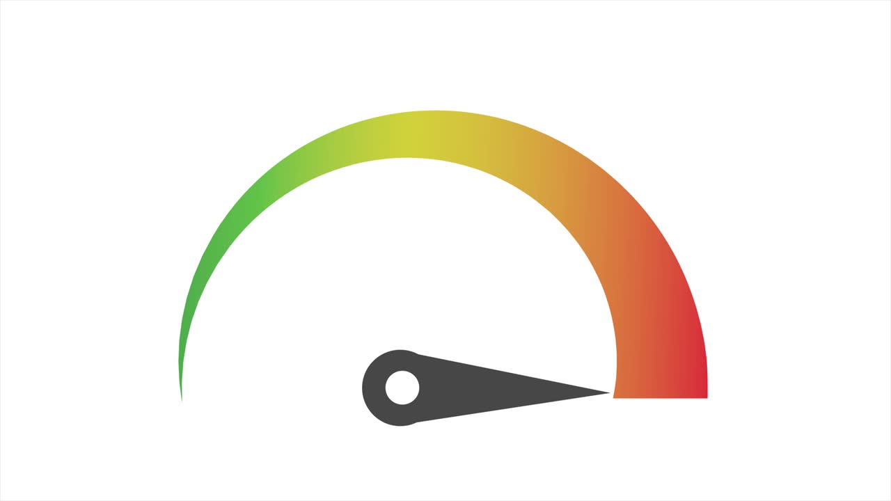 signo de velocímetro animado. icono de nivel de calibre. nivel de riesgo. animación de dibujos animados de velocímetros de automóvil en blanco