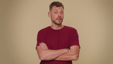 offended man having misunderstanding, frustrated after quarrel, ignores communication, talk