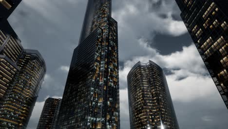 Glass-Skyscrpaer-Office-Buildings-with-dark-sky