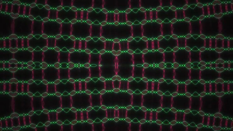 Evolving Abstract Geometric Pattern with Glowing Green and Magenta Lines