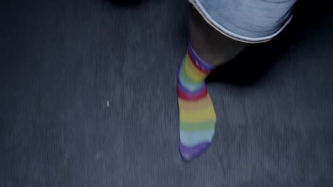 person walking with colorful socks