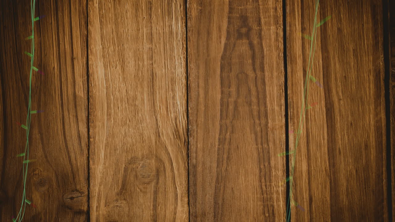 animación de luces de hadas parpadeantes con espacio de copia en fondo de madera