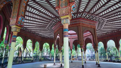 panoramic shot of the geometric interior design of the iconic moorish kiosk in the popular santa maría la ribera neighborhood of mexico city