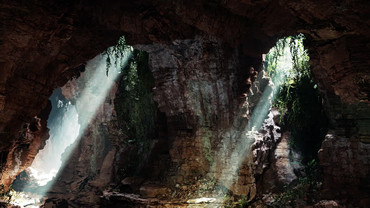 una entrada de cueva iluminada por el sol
