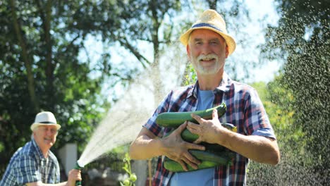 Portrait-of-senior-man-holding-vegetables