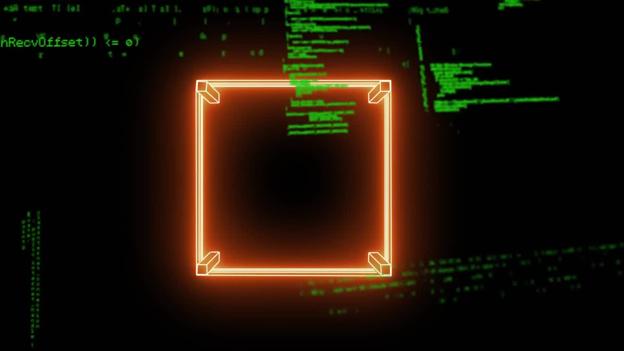 Animation of data processing over neon boxing ring