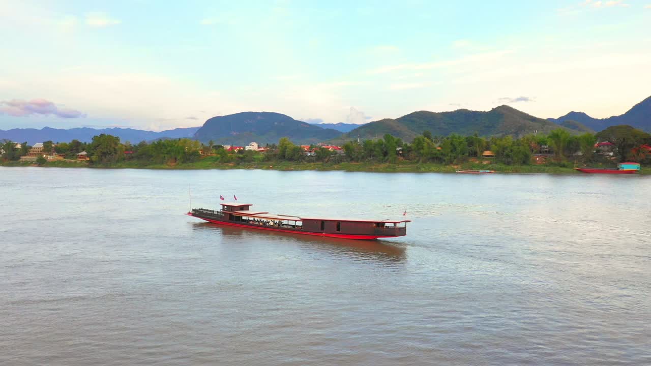 Boat On Mekong River In Luang Prabang