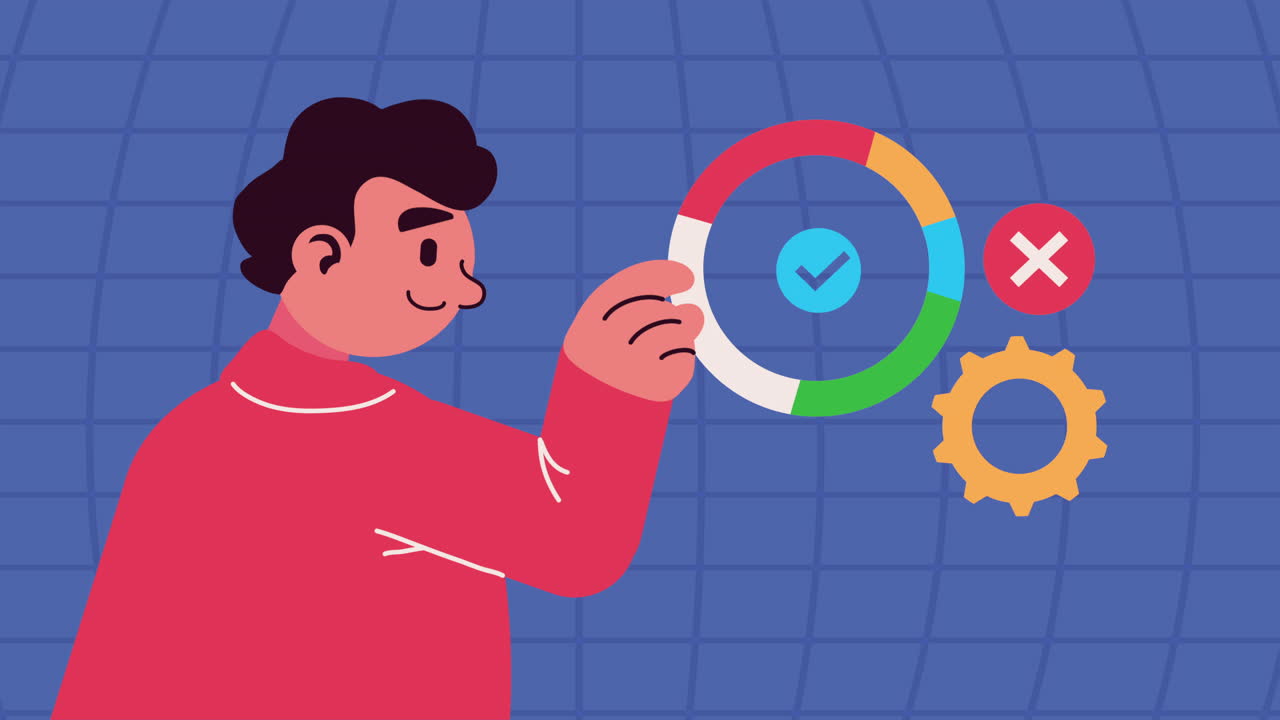 hombre con animación de personajes infográficos