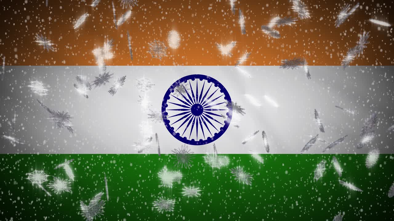 India flag falling snow loopable, New Year and Christmas background, loop