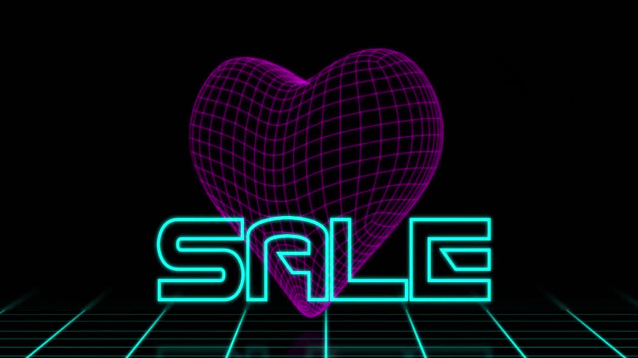 레트로 하트 4k에 대한 네온 판매 텍스트
