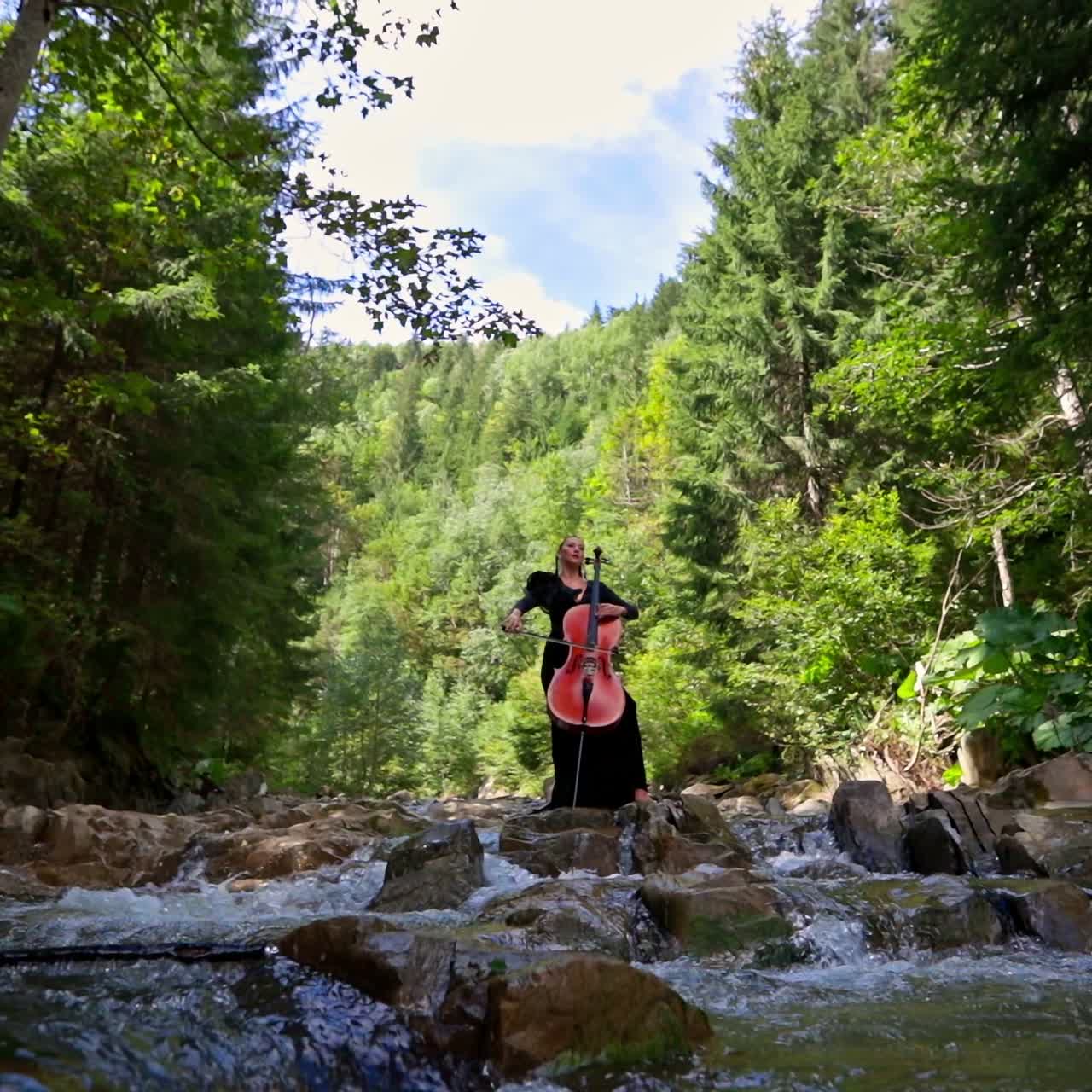 Girl playing cello outdoor