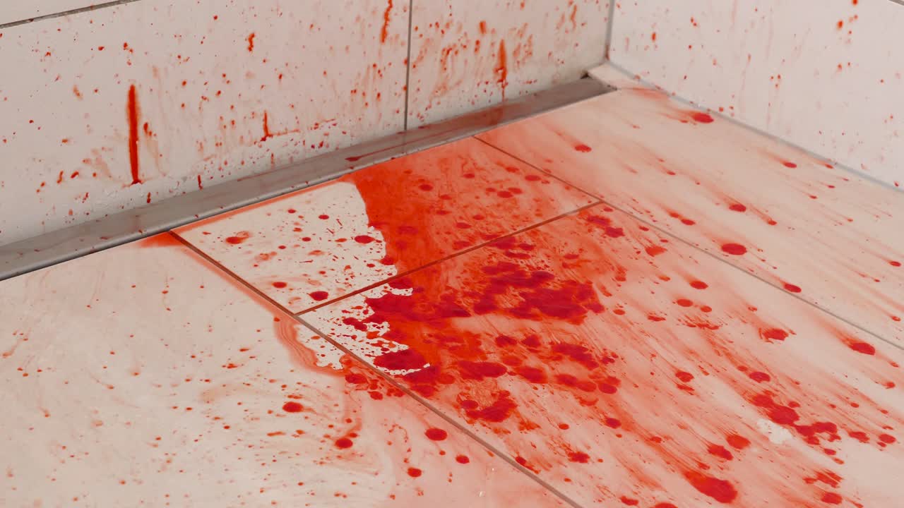 lavando las gotas de sangre fresca del suelo