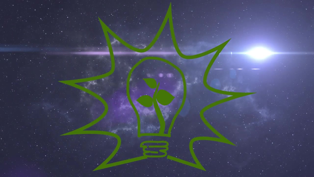 Animazione di un'icona a forma di lampadina su scie luminose e punti su sfondo nero