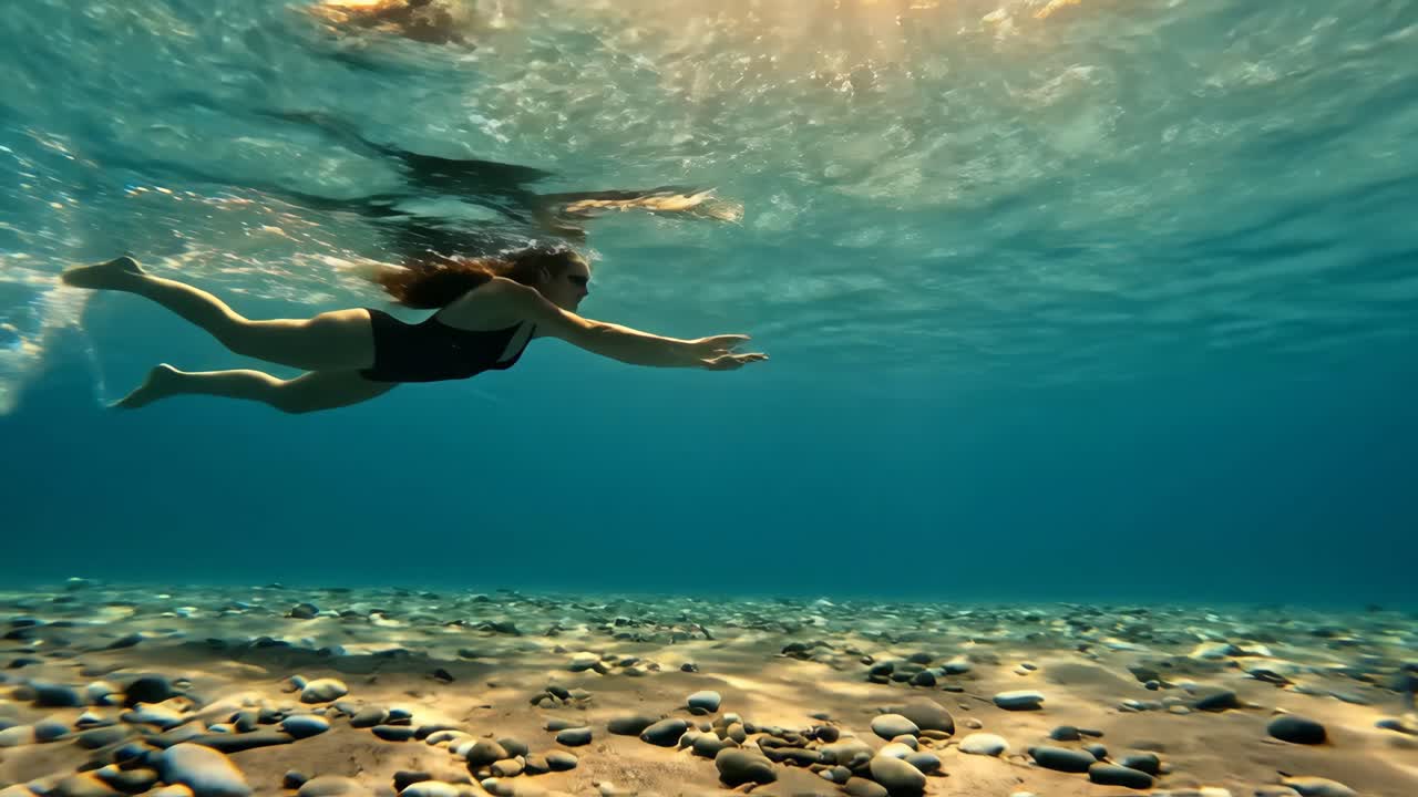Woman Swimming Underwater in the Sea