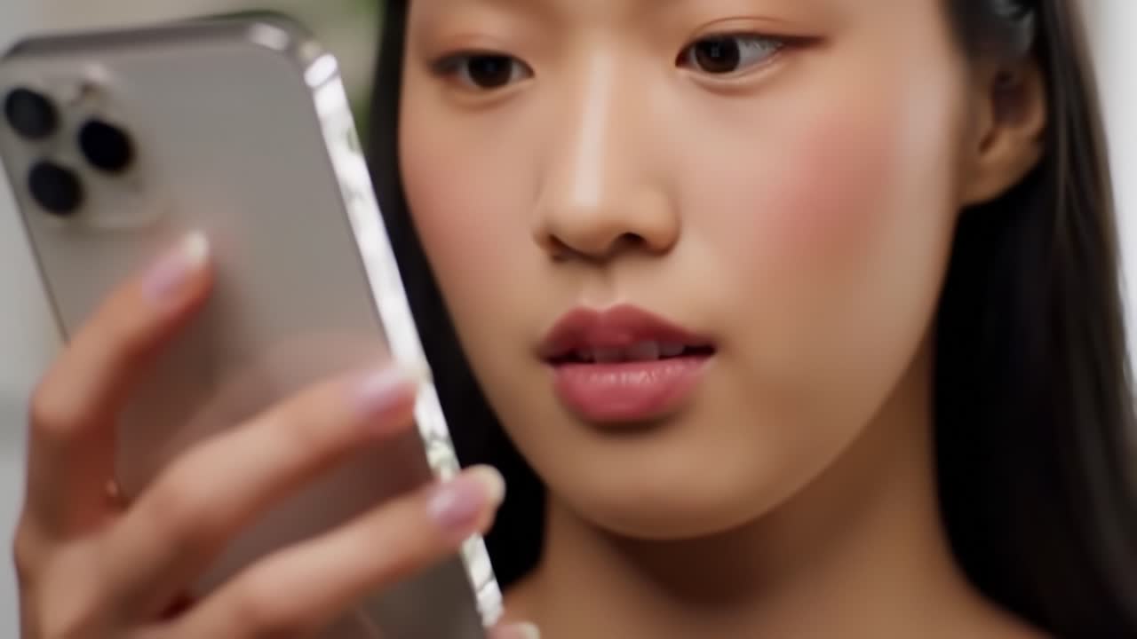 A Close-Up Look at a Young Woman's Engaging Expression While Using a Smartphone, Capturing Moments of Curiosity and Connection in the Digital Age