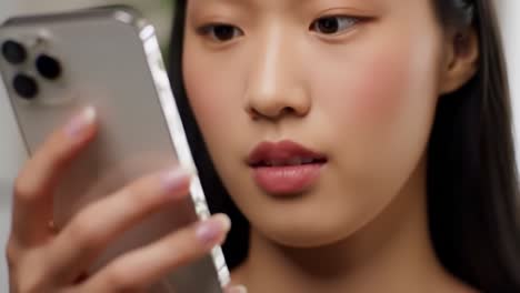 a close-up look at a young woman's engaging expression while using a smartphone, capturing moments of curiosity and connection in the digital age