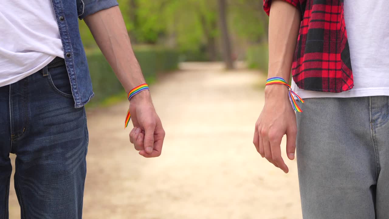 Couple Holding Hands with Pride Bracelets