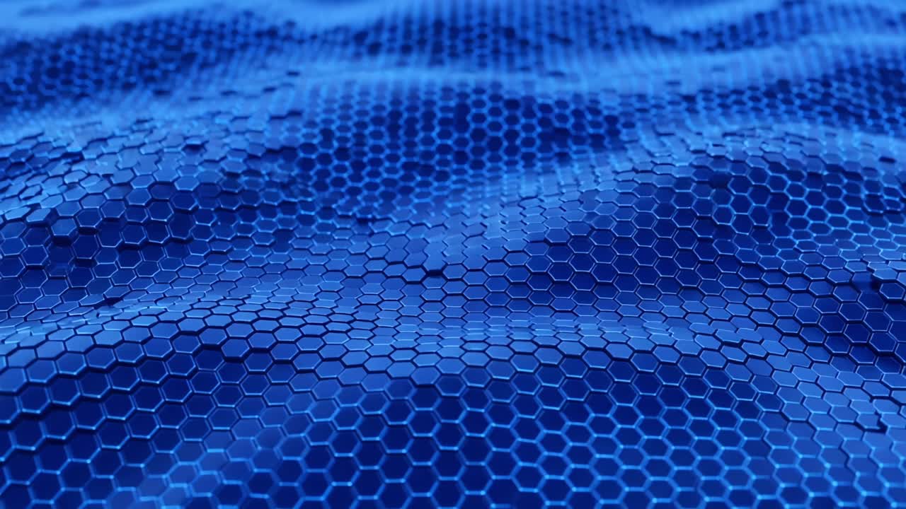 Hexagonal Patterns Create an Engaging Blue Surface Texture, Reflecting Depth and Movement with a Modern Aesthetic in Digital Design and Visual Art